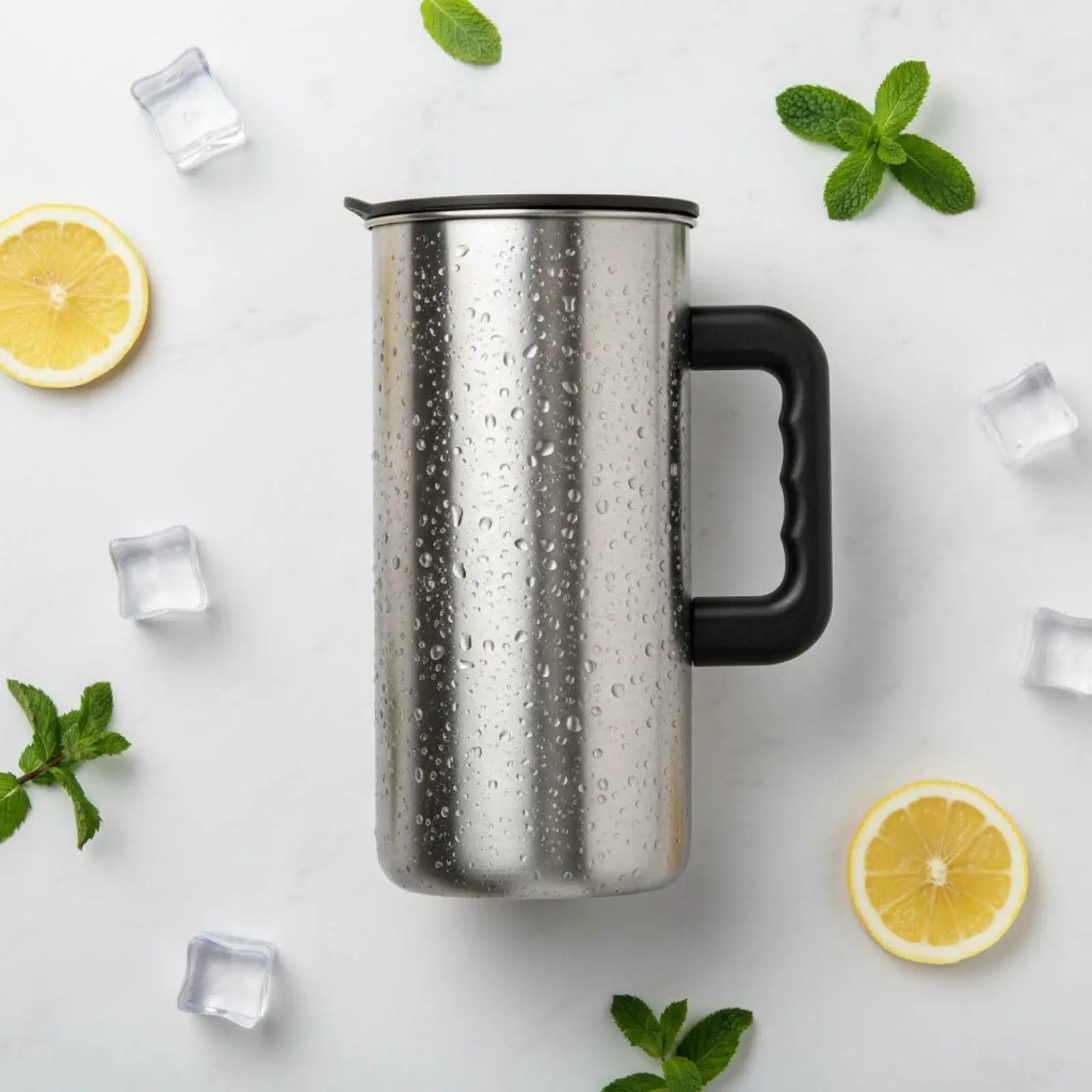 Shatterproof Kitchen Pitcher Insulated Stainless Steel Beverage Jug with Lid for Home and Professional Settings