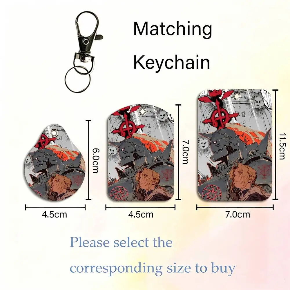 E-Edward E-Elric Card Case Leather Card Holder Keychain Key Ring Transportation Card Case With Lanyard
