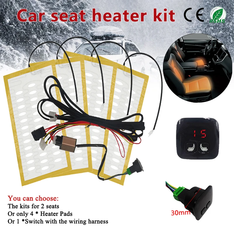 Car Seat Heater Universal 12V Alloy Wire Heating Heat Pads Display Control Switch With Harness Winter Warmer for Car Accessories