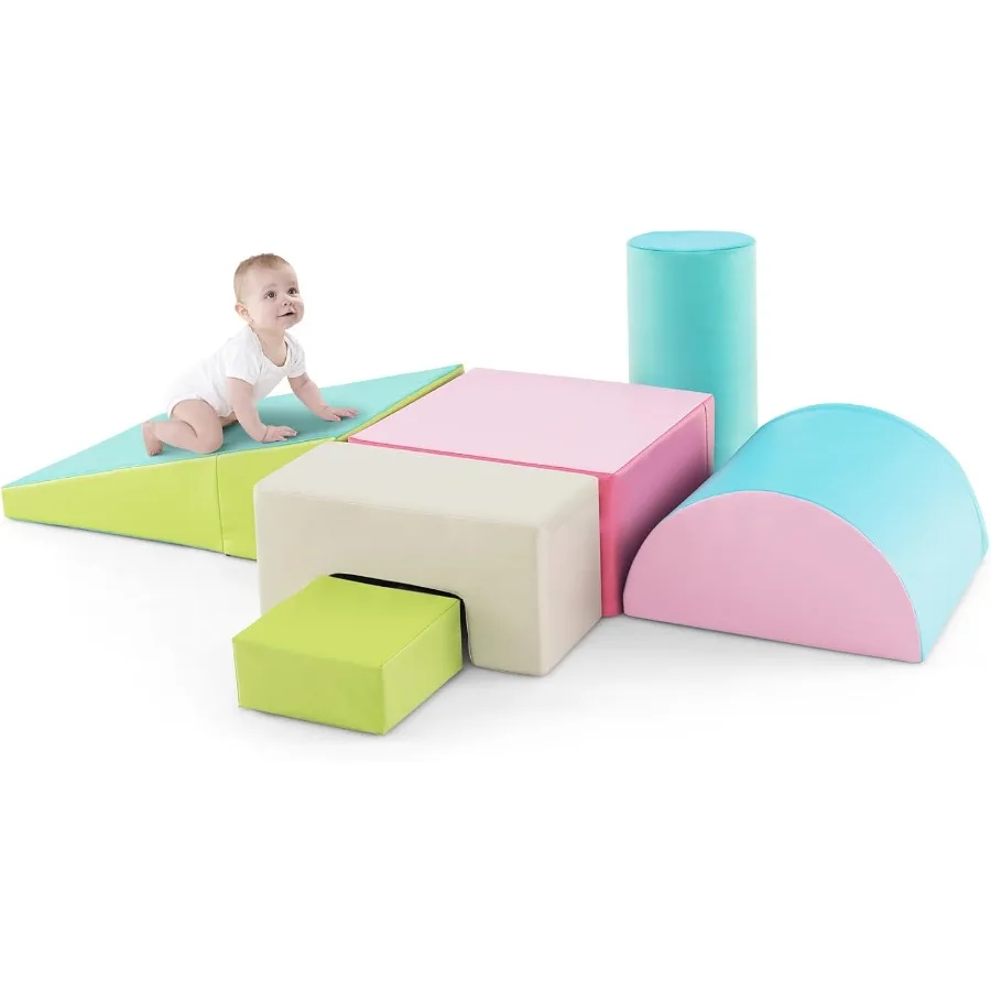 

Игрушки для скалолазания для малышей, 6-компонентный игровой набор для скалолазания и ползания с чехлом из полиуретана для детского ползания, скалолазания и прогулок в помещении, пенопластовый альпинист