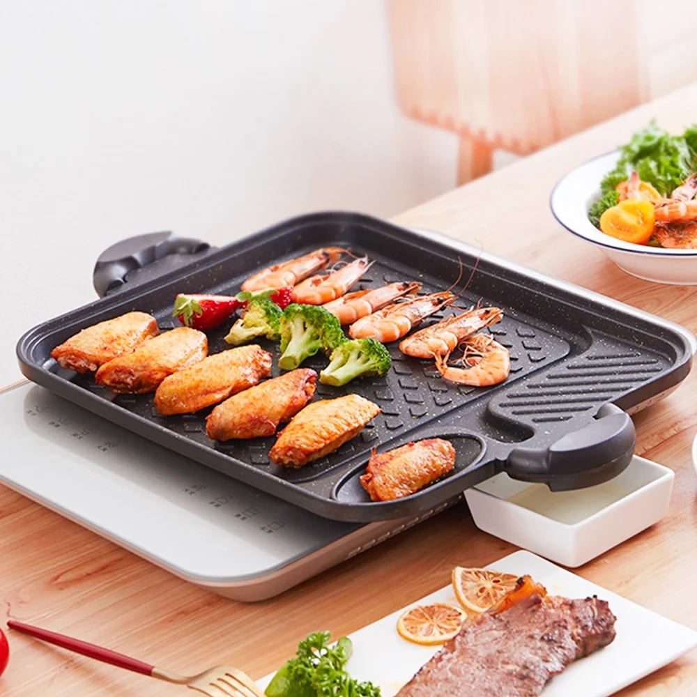KOSUN Koreanische Grillpfanne, rauchfrei, für drinnen und draußen, Steak-Grillplatten, antihaftbeschichtete Haushalts-Fleischpfanne für Gas und Induktion
