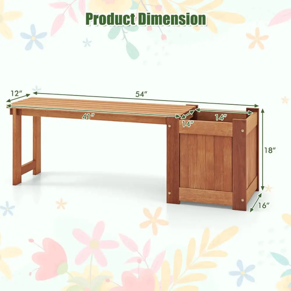 Scatola per fioriera in legno per letto da giardino rialzato con finitura a olio di teak da 1 pezzo con panca in legno massello resistente agli agenti atmosferici per patio esterno