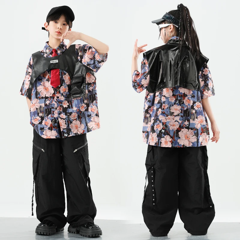Jungen Hip Hop Kleidung Weste Drucken T-shirt Cargo Hosen Mädchen Street Dance Kleidung Sets Kinder Jazz K-pop Kostüme Kinder streetwear