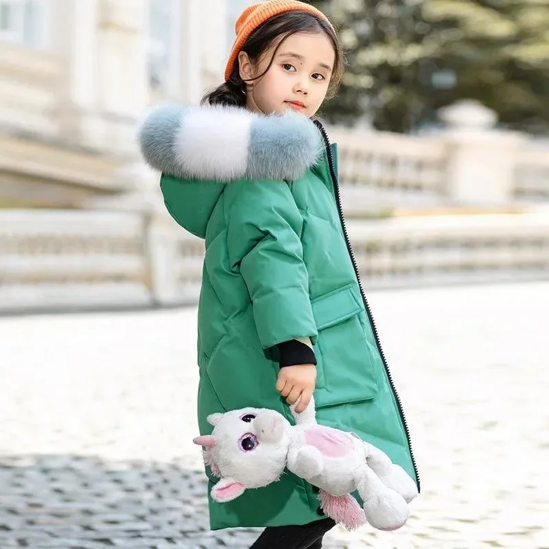 Russian Girl clothing Warm Winter Parka Outerwear Teenager Outfit Children Kids faux Fur Coat Hooded Jacket toddler girl clothes