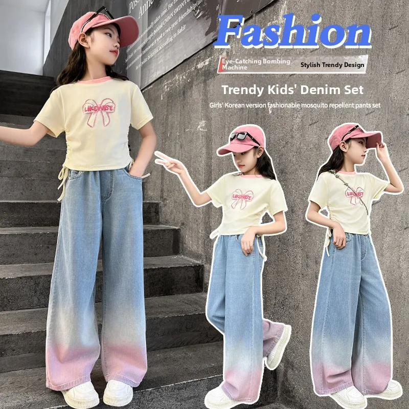 

Girls Straight Leg Jeans Summer New Arrival 2024 Lightweight Long Pants adient Color Design for Teenage Girls
