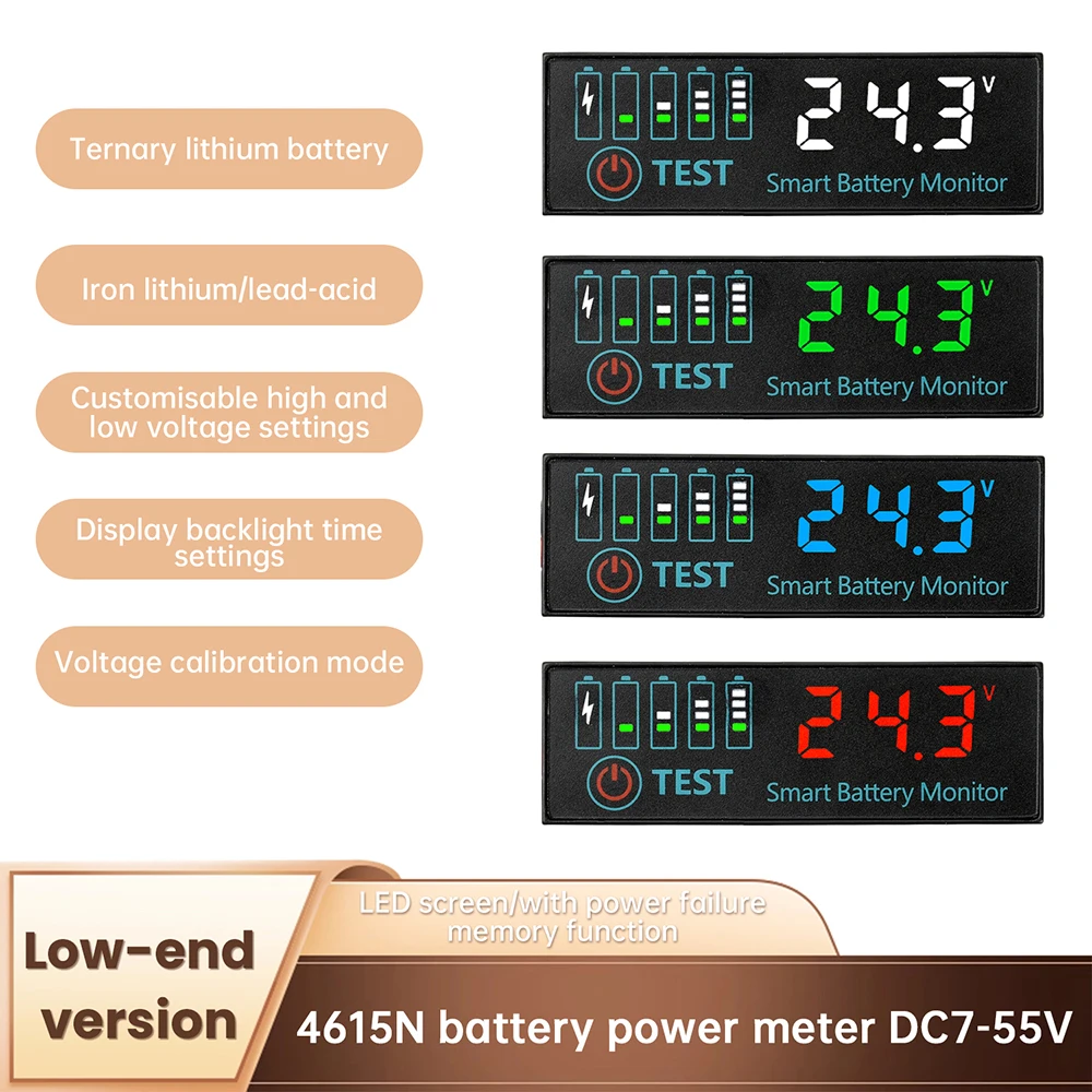 DC 7-55V 4615N Universal Battery Charge Indicator Panel LED Indicator Acid Battery Lithium Battery Voltage Charge Indicator