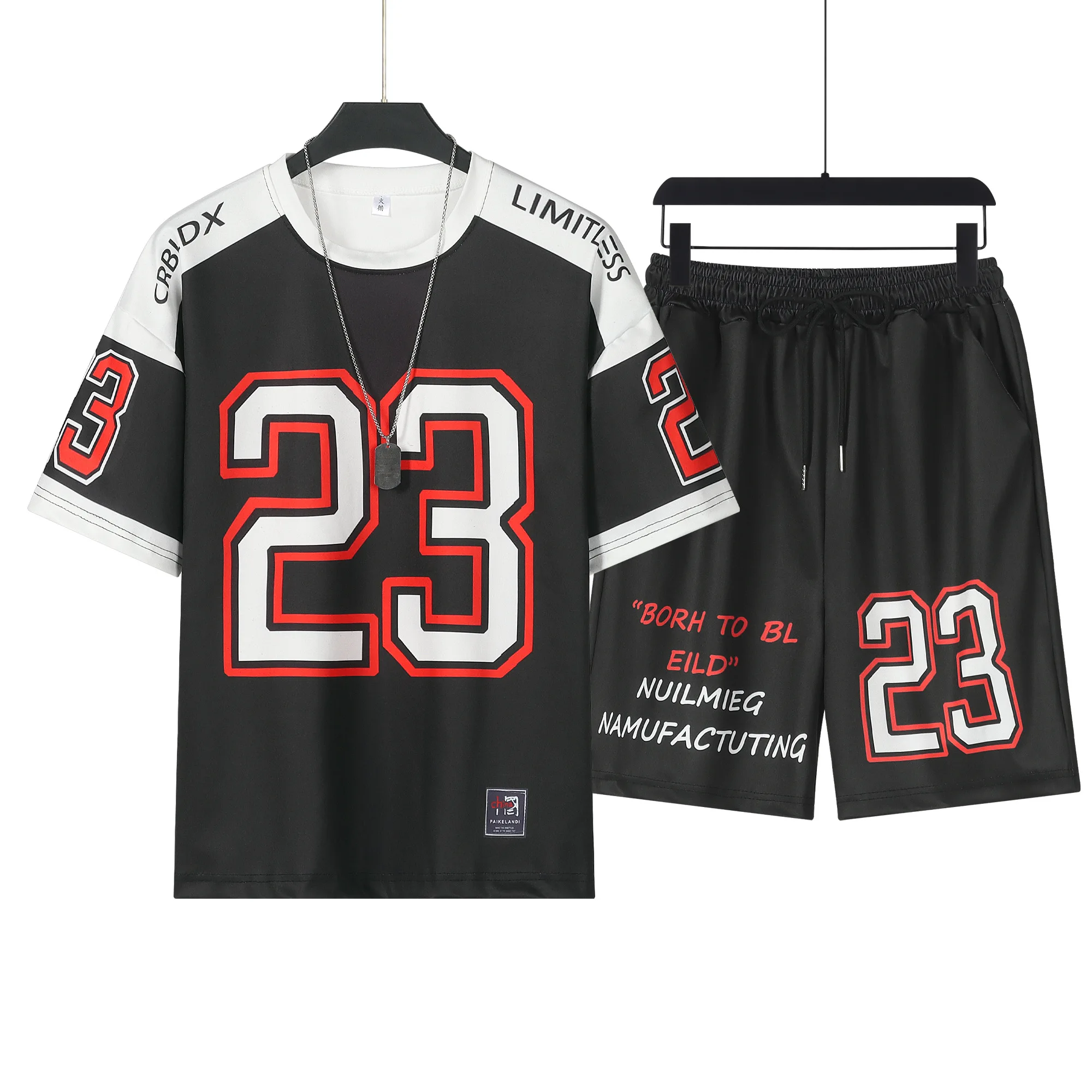 

Корейский повседневный спортивный комплект, новая летняя мужская одежда, спортивный комплект, дышащая футболка, шорты, комплект из двух предметов, мужские костюмы High Street