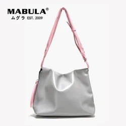 MABULA Gray and Pink Pu leather Shoulder Bag for Women Adjustable Strap Square Hobo Purse Simple Stylish Cross Messenger Handbag