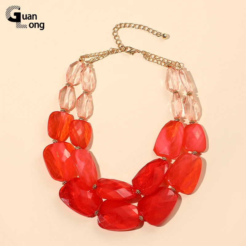 GuanLong  Fashion Multi-layer Choker Necklaces For Women Trendy Jewelry Short Colorful Beads Pendant Necklace Accessories Summer