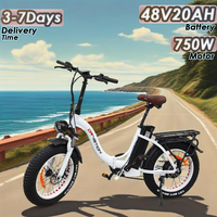 CT20 E-Bike 750W Motor 48V20AH Removable Battery 7-Speed Electric Bicycle 20-Inch Fat Tires Commuting Folding Electric Bike
