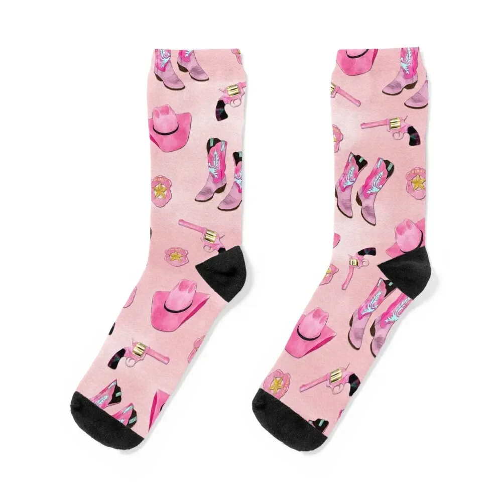 Artsy Cute Girly Pink Teal Cowgirl Watercolor Socks happy cute Socks Men Women's