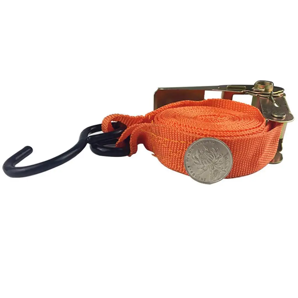 Retractable Ratchet Tie Down Cargo Strap with Sturdy Nylon and Metal Buckle for Truck Bike Trailer Fastening