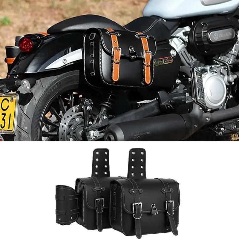 Motorcycle Side Tool Bag Waterproof PU Leather Throw Over Side Toolbags Quick Release Buckles Riding Accessories 1 Pair Luggage