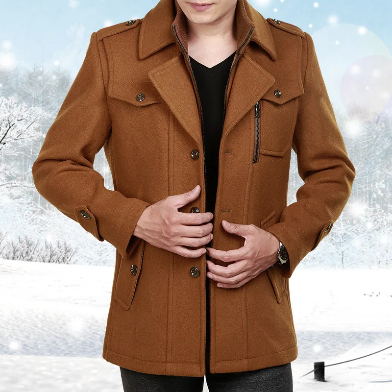 

New Warm Coat Lapel Woolen Coat Men's Double Collar Long Woolen Coat Men's Jacket Winter Trench Coat Men