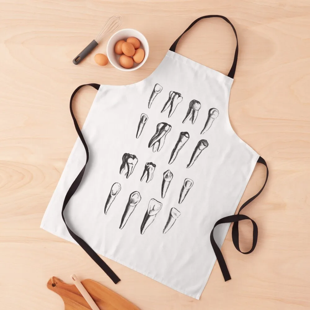 

Teeth! - Dental Theme Vintage Engraving in Grey, Black and White Apron Kitchen And Home Items Chef Accessories Aprons For Man