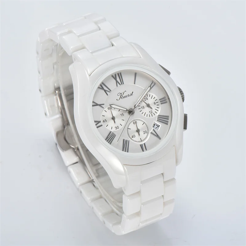 Men Women Ceramics Quartz Watch Triple Dial Wristwatch Simple Design Fashion Watch