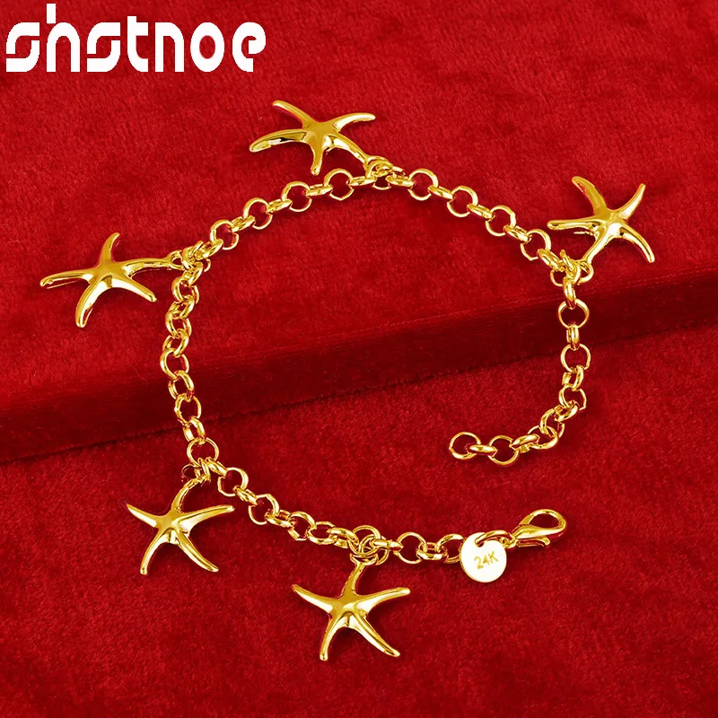 

SHSTONE 24K Gold Starfish/Stars Bracelet For Woman Fashion Jewelry Hand Chain Engagement Bangles Wedding Party Birthday Gifts