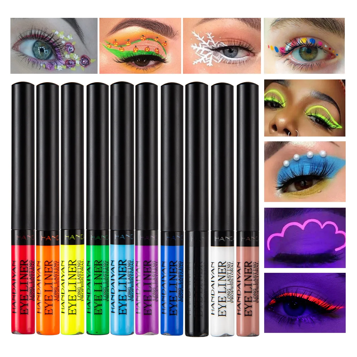 Fluorescence UV Eyeliner Liquid Waterproof Pink Yellow Black Blue Red White Matte Colored Eye Liner Luminous Makeup Cosmetics