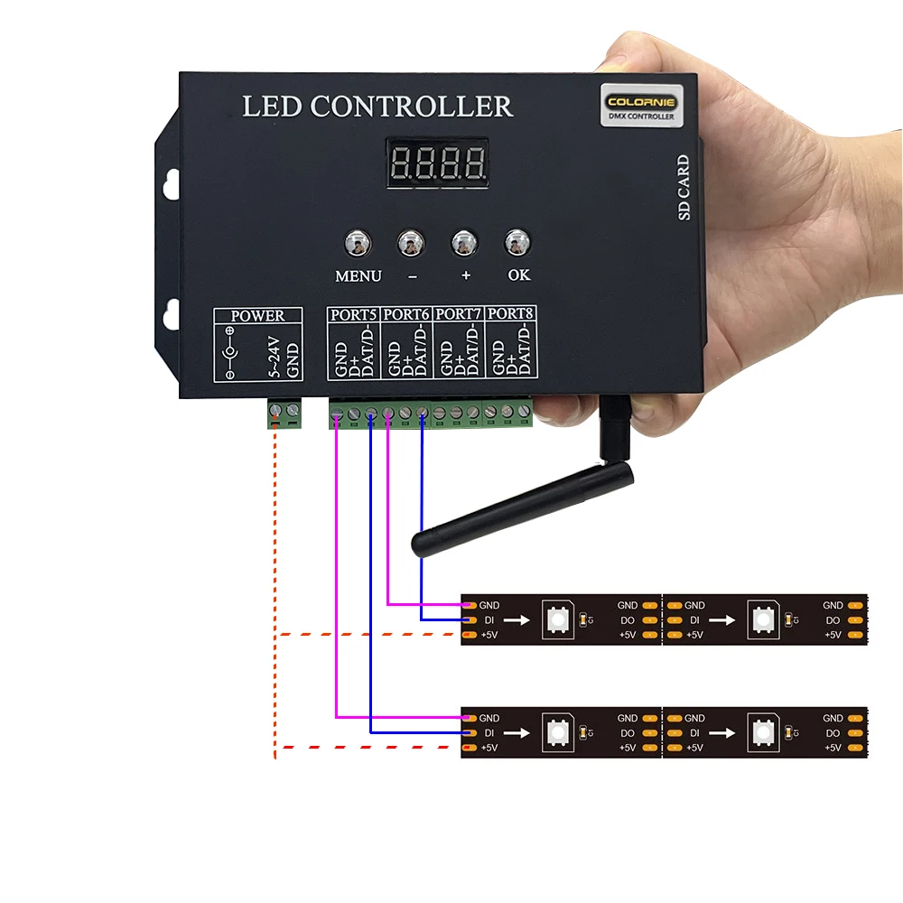 Imagem -02 - Controlador Led Rgb Strip Lights H807sb Portas Wifi 4096 Pixels Ws2811 Ws2812 Ws2815 2023