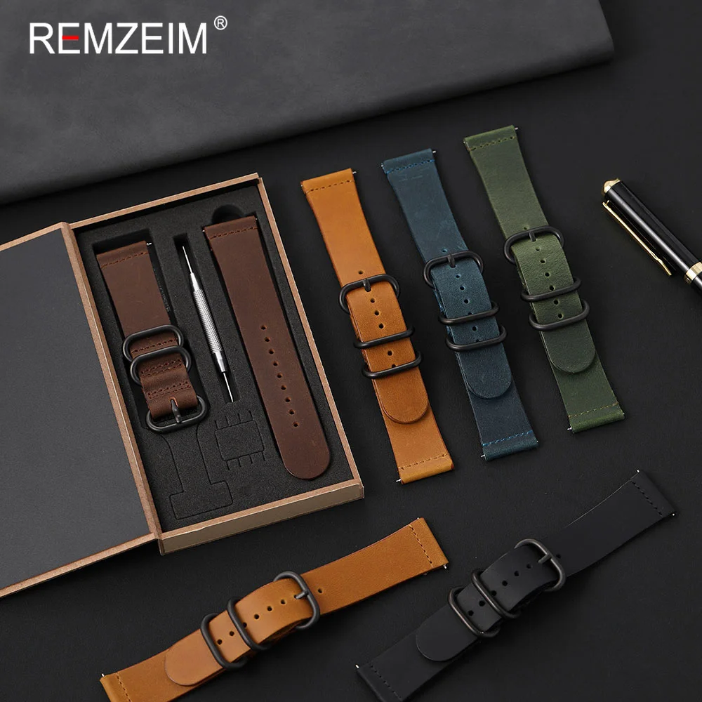 Calfskin Genuine Leather Watch Strap 20mm 22mm with Quick Release Spring Bar Gift Packing Box Business Style Wristband