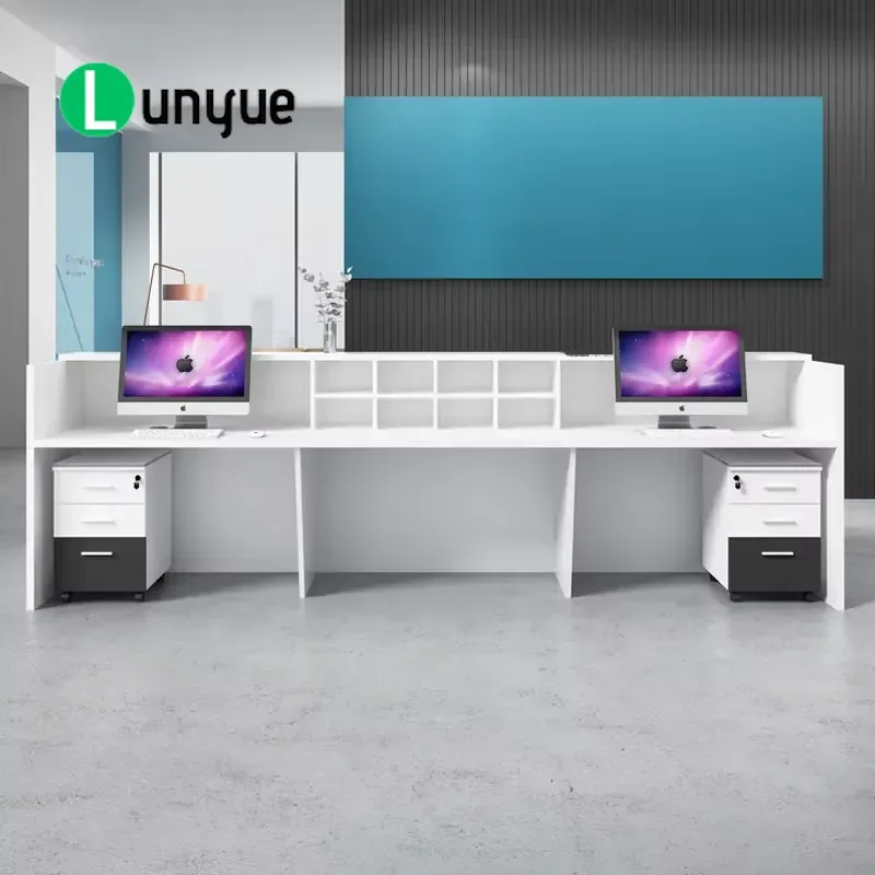 Luxury White Modern Solid Surface Front Desk Counter Reception Desk for Hotel Beauty Office Furniture Durable Stylish