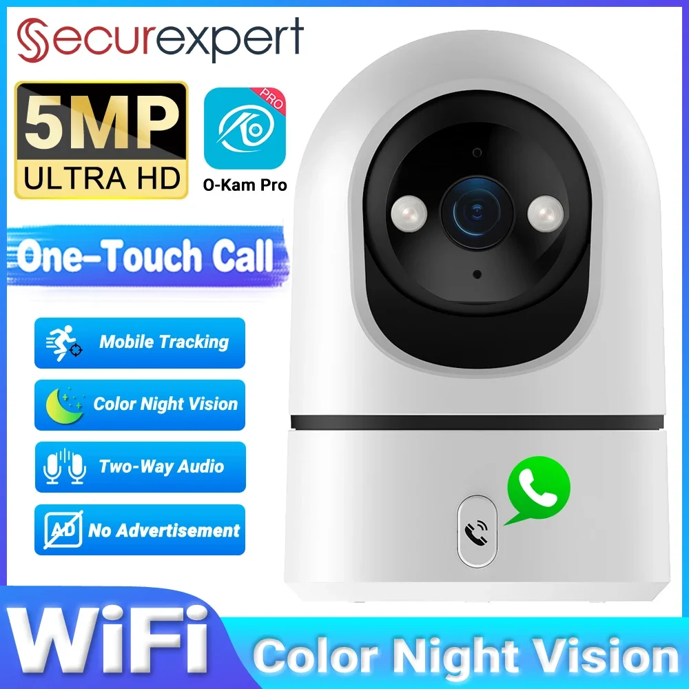 

5-мегапиксельная 2,4G/5G Wi-Fi внутренняя радионяня, камера безопасности, вызов в одно касание, цветное ночное видение, 4-кратный зум, 355 ° PTZ Автоматическое отслеживание O-Kam
