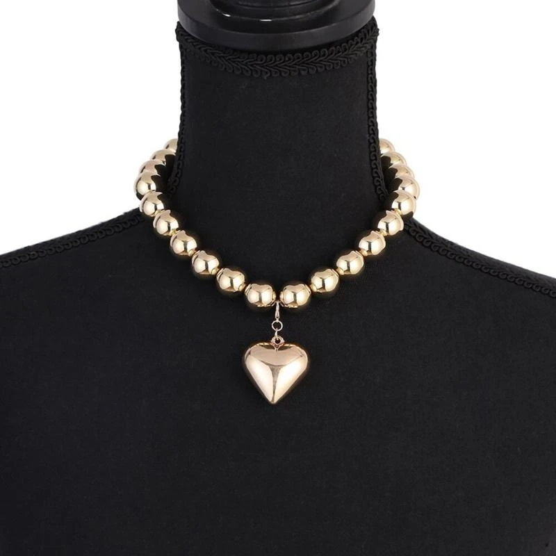 J78F 2Pack Fashion Heart Bead Necklace Elegant Heart Necklace Versatiles Neck Jewelry