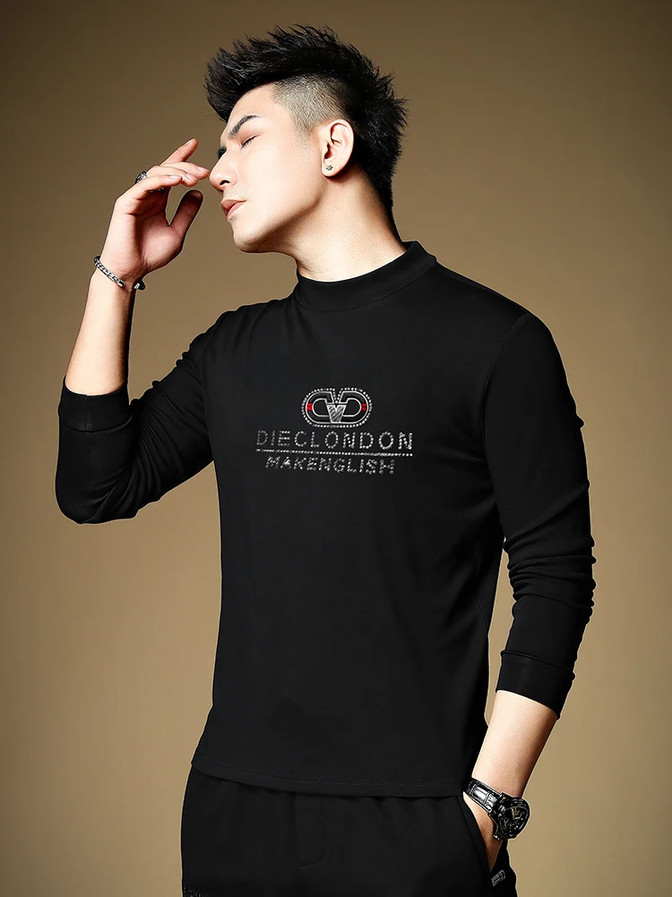 

Warm Base Layer irt Casual Long Sve Hoodie Men's Faion Brand T-irt Stand Fit Antibacterial Cotton Blend Winter Wear