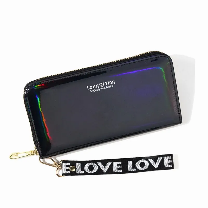 Frauen lange Brieftasche Laser holo graphische Brieftasche Frauen lange Pu Geldbörse Mode weibliche Clutch große Kapazität Reiß verschluss Geldbörsen Telefon Geldbörse