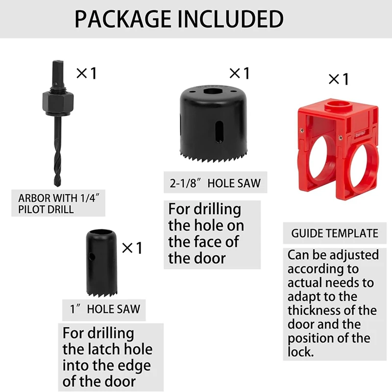 Набор для установки дверного замка, набор для установки металлического дверного замка, отверстия, пилы, дверной ручки, для установочных болтов и блокировочных установок