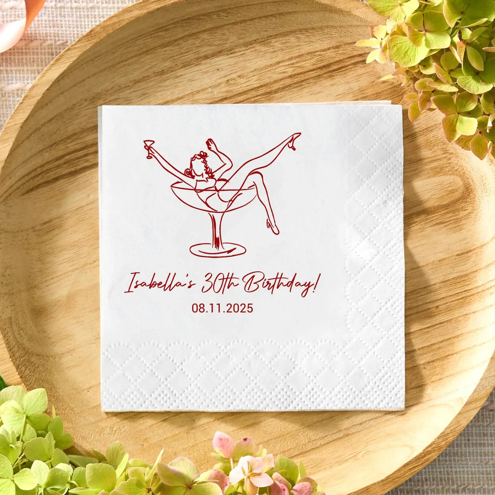 

Personalized Birthday Napkins, Custom Martini Glass Napkins, 30th Birthday Party Decor, Adult Party Tableware, Printed Name Cock