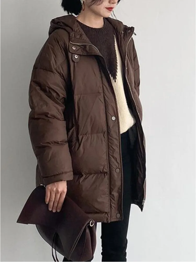 Imagem -05 - Parkas com Capuz Acolchoado Monocromático Feminino Jaqueta Puffer Quente Macacão da Moda Cabolsa Grosso Streetwear Casual ao ar Livre Inverno