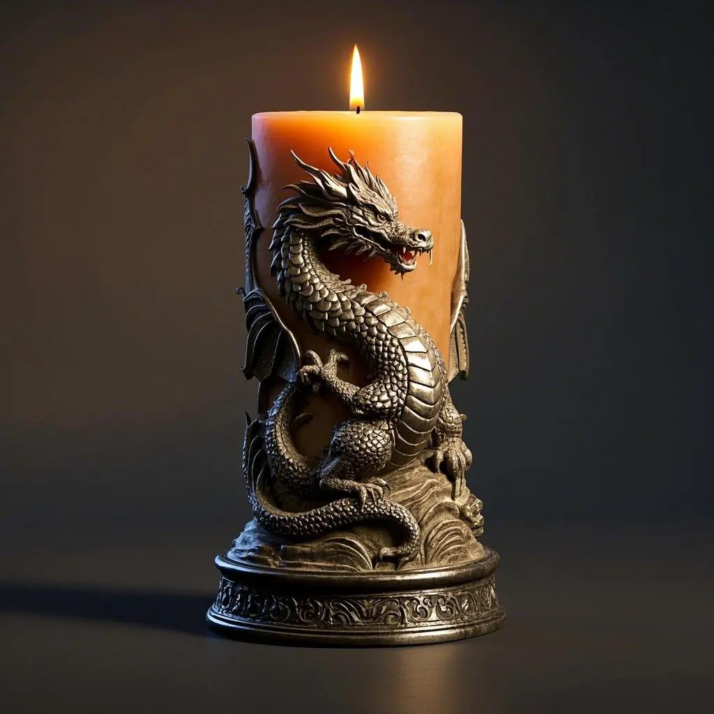 Molde de silicone de chama de dragão prateado】 faça você mesmo molde de gravação de vela de dragão gigante escala de chama padrão de dragão aromaterapia/ferramenta de vela de aniversário reutilizável molde artesanal presente de atmosfera chinesa