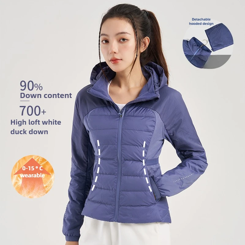 Chaqueta deportiva de invierno para mujer, Parka con capucha resistente al agua y al viento con cintura cónica y relleno de pato blanco
