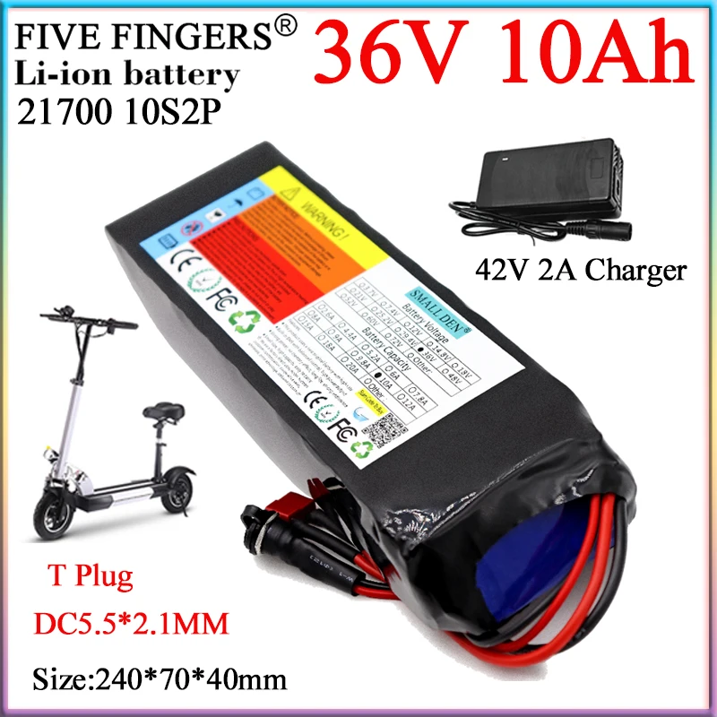 

New 36V 10Ah 10S2P E-Bike Li-ion Battery Pack 21700 500W High Power Built-in 15A BMS 42V Electric bicycle Scooter+42V 2A Charger