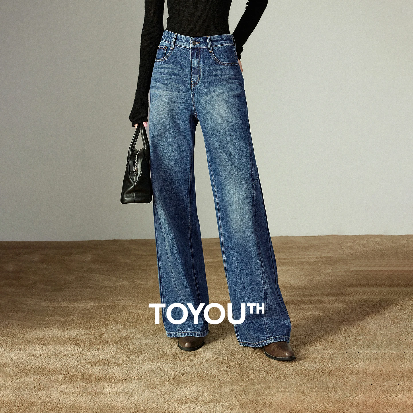 

TOYOUTH Women Wide-leg Pants 2025 Winter New High-waisted Deconstructed Split Design Stylish Washed Pants