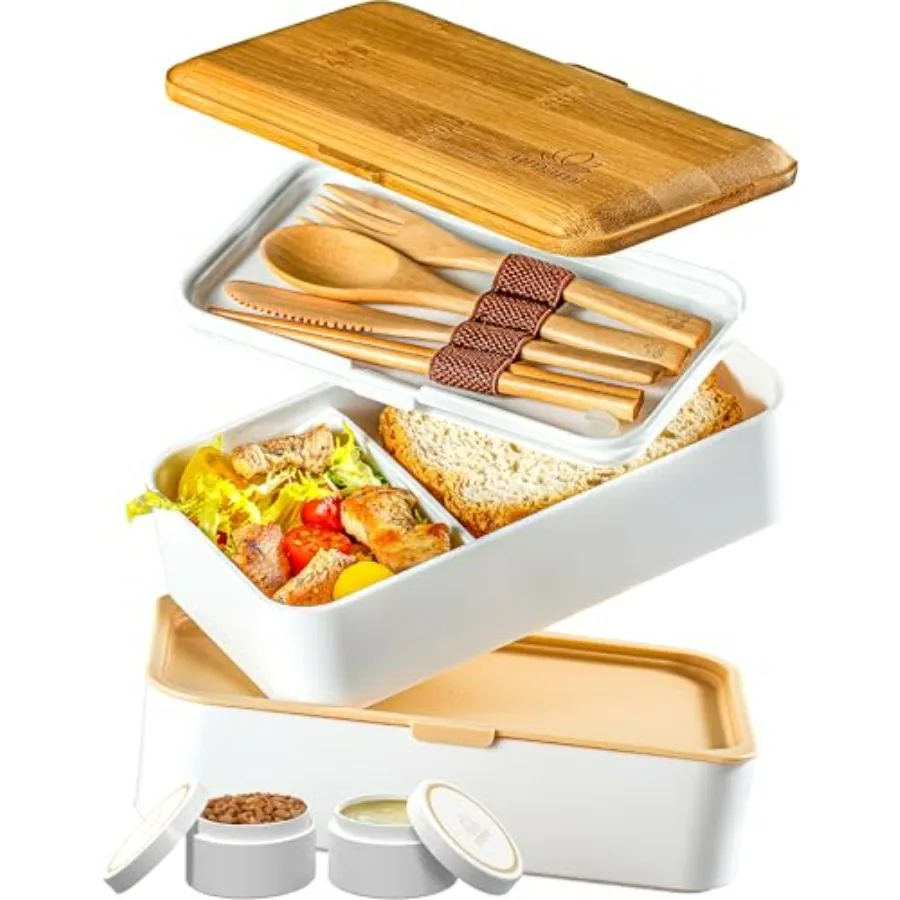 

Umami Bento Box для взрослых AllIn1 с 4 посудами, 2 банки для соуса, 2 разделителя, 100 герметичных микроволновых печей, можно мыть в посудомоечной машине, штабелируемое Bento Lu