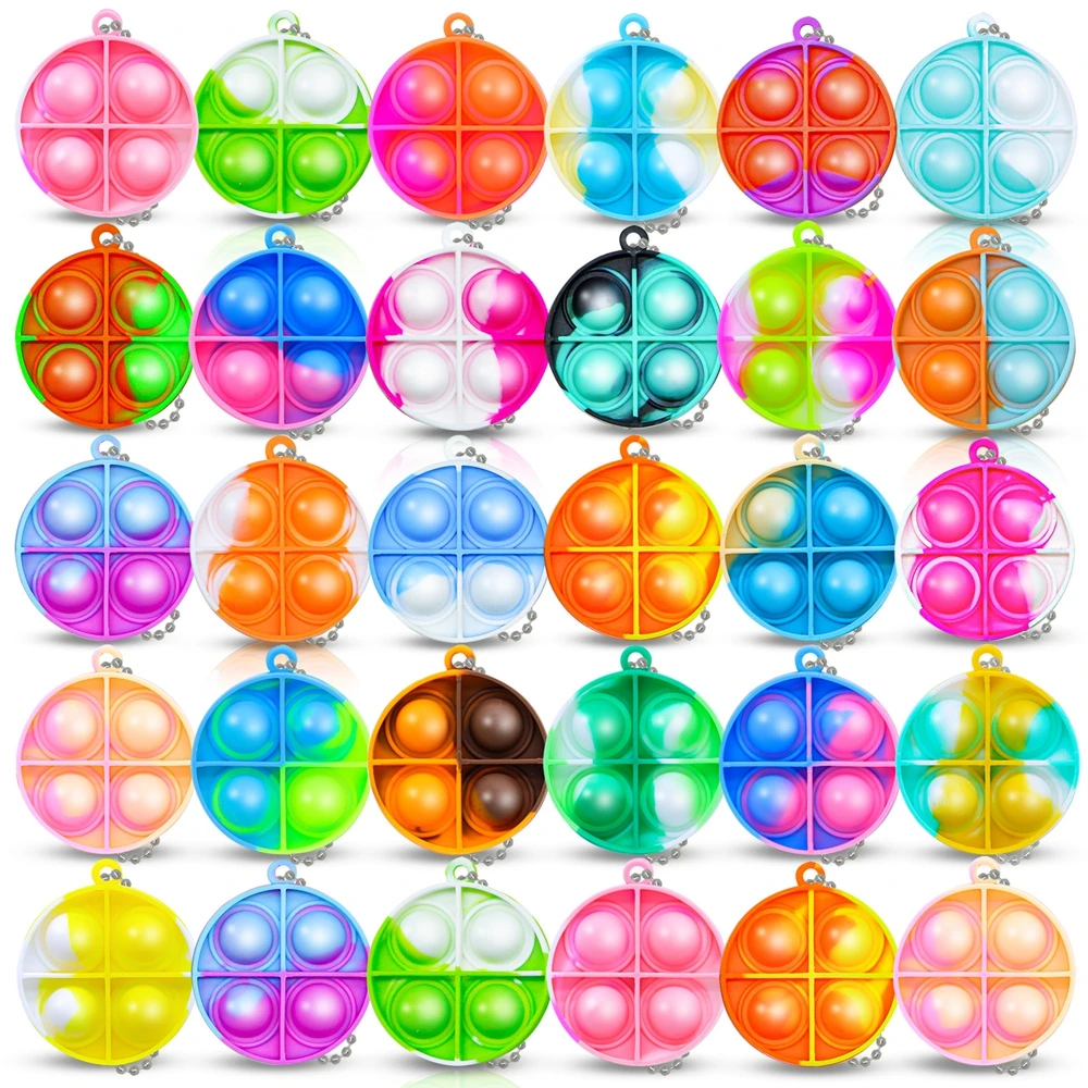 24PCS Pop Fidget Toys Pop Keychains Toys Fidgets Pack Anxiety Stress Relief Sensory Toys Party Favors With Storage Box