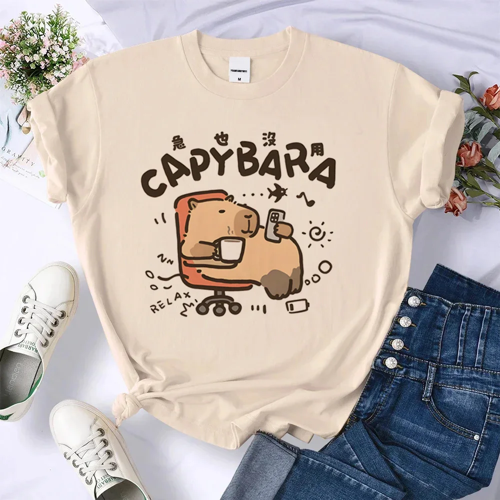 Capybara t shirt teen Breathable Vintage 2000s Gothic Punk Psychedelic t shirt Digital women Breathable kawaii Punk Y2k