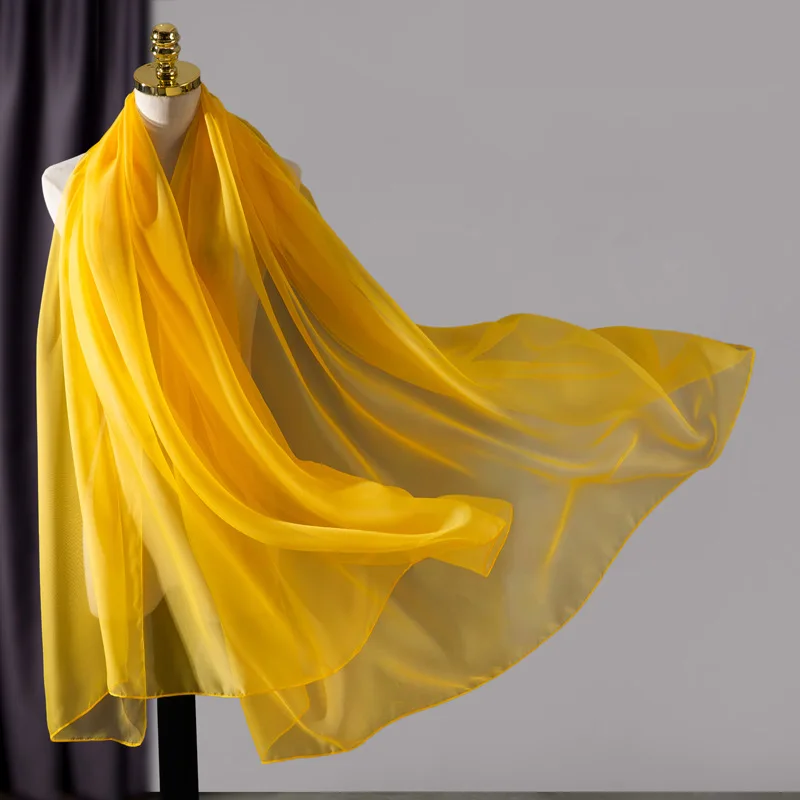 Korean Solid Transparent Chiffon Travel Holiday Beach Towel Sunscreen Shawl Female Summer Air Conditioning Ice Silk Scarf M10