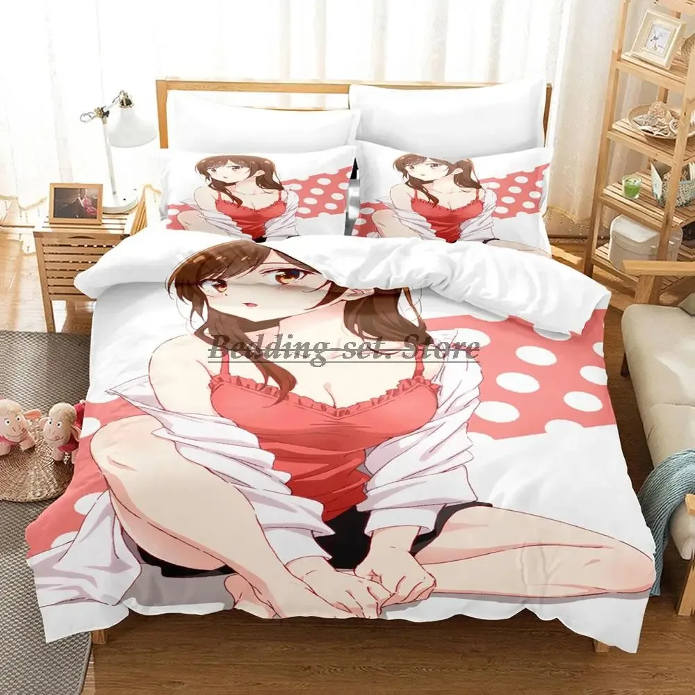 2023 Rent A Girlfriend Bedding Set Single Twin Full Queen King Size Bed Set Aldult Kid Bedroom Duvetcover Sets Anime Bed Sheet