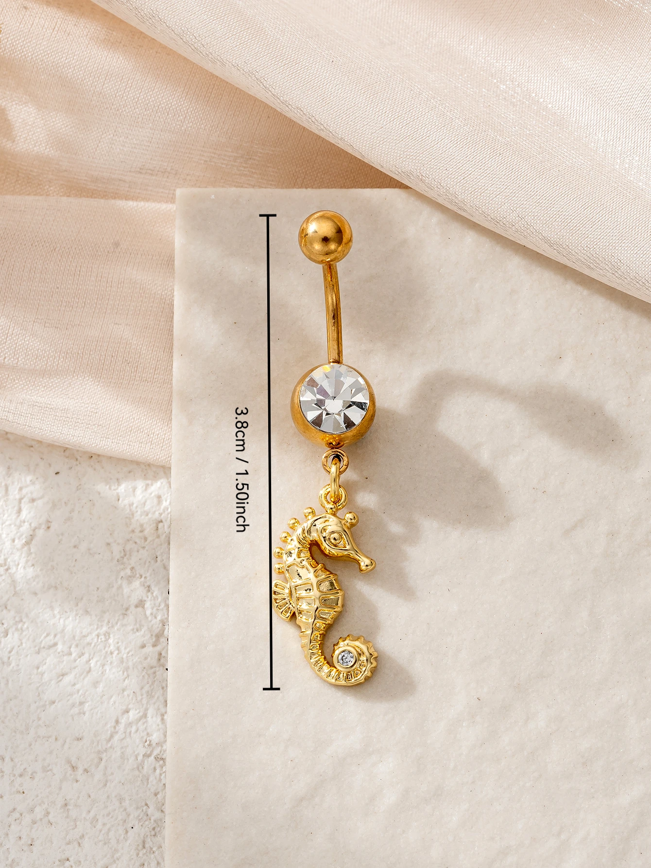 Cubic Zirconia Starfish Decor Pierced Navel Ring