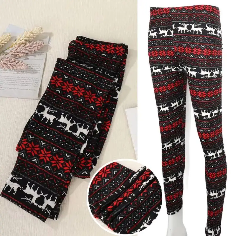 Christmas Tree & Snowflake Print Elasticated Waist Tight Fit Casual Women's Leggings Christmas Atmosphere Fashion Xmas Trousers