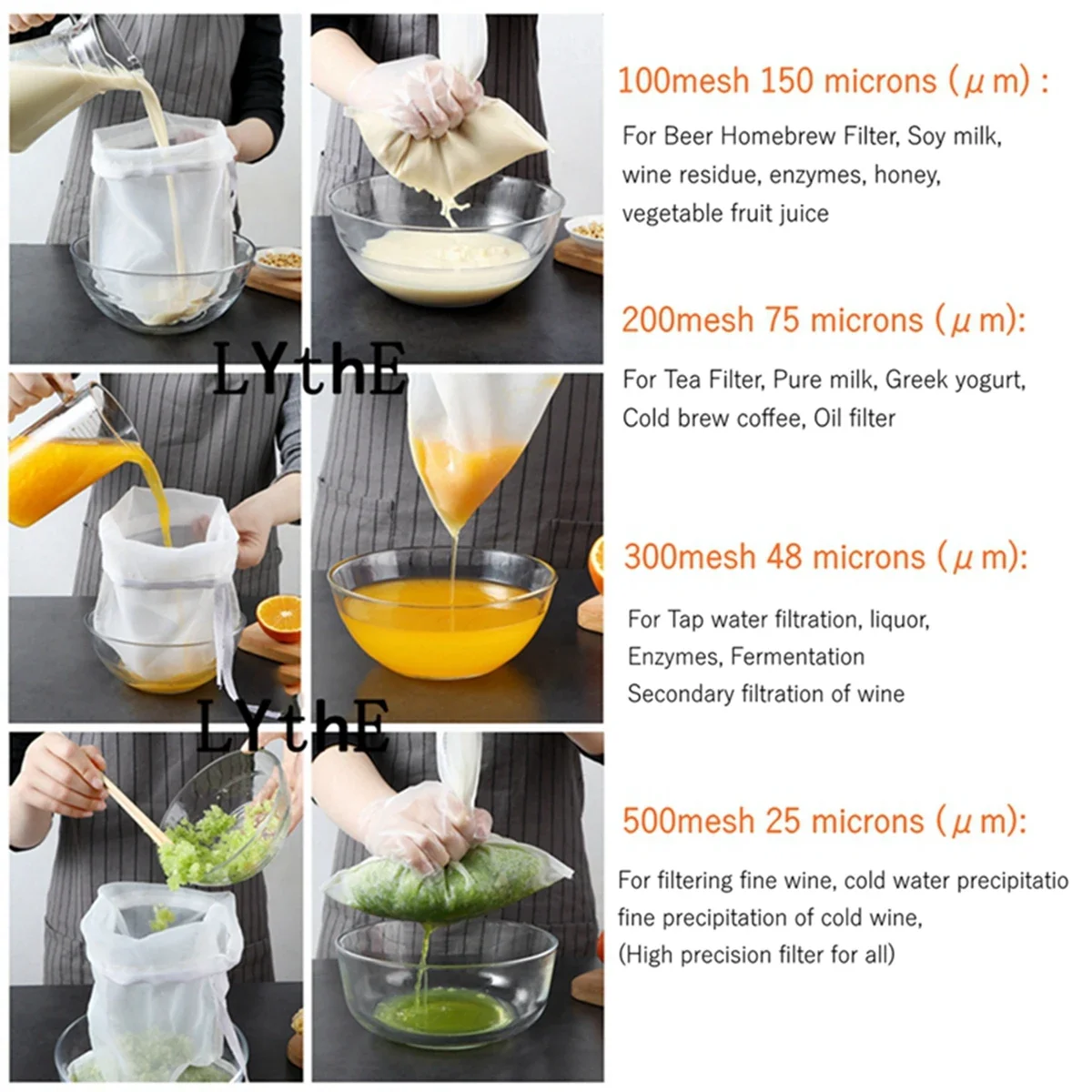 60/100/300/500 Mesh Reusable Home Beer Brewing Strainers Bag Fine Nylon Homebrew Straining for Wine Making Filter images - 6