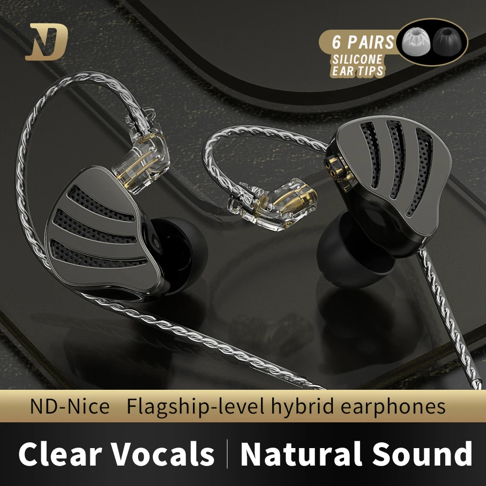 ND NICE headphones hi-fi cable is often silver-plated binaural 0.75mm interface 2-pin 3D printed sports running headphones.