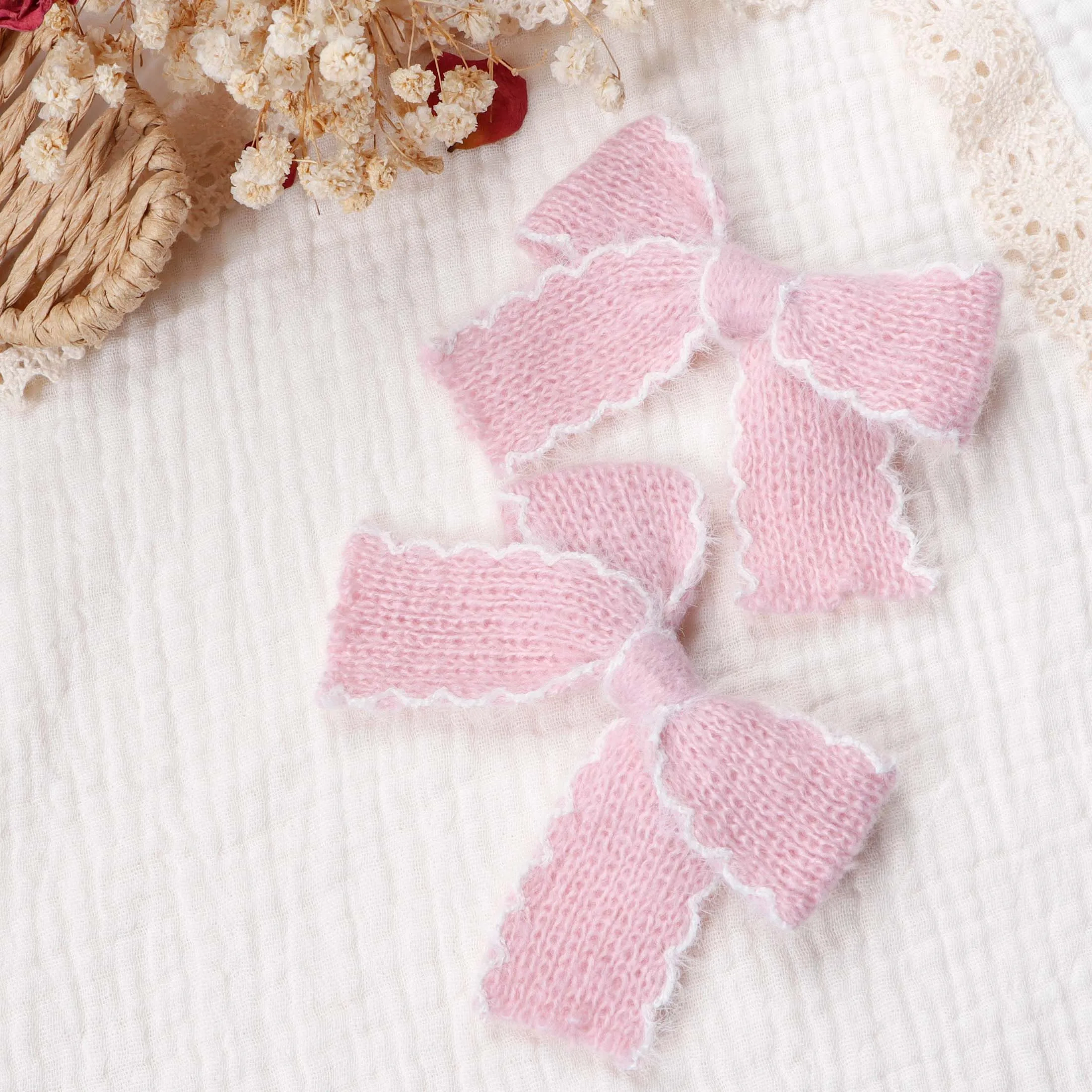 2 stücke Stricken Wolle Bogen Barrettes Gestreiften Spitze Bogen Haar Clip Für Mädchen Baby Herbst Decor Haar Zubehör Kid Party tragen Haarnadel – Detail 6