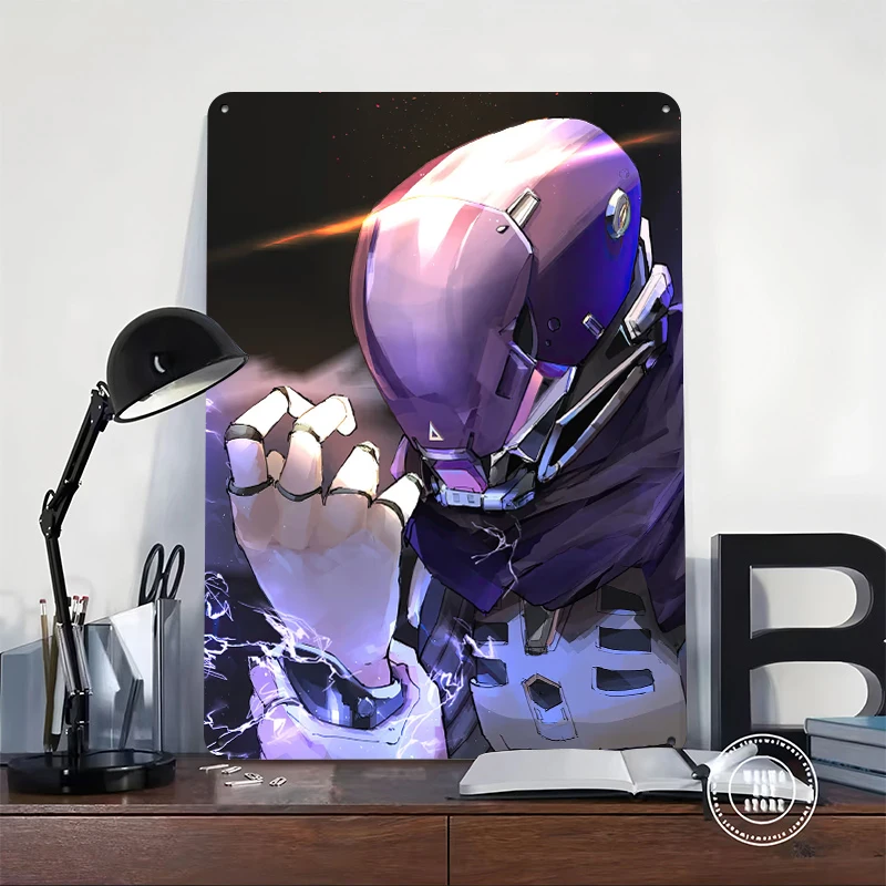 Futuristic Robot With Glowing Hand Metal Poster Customized Wall Art Retro Vintage Metal Signs for Man Cave Home and Decoration