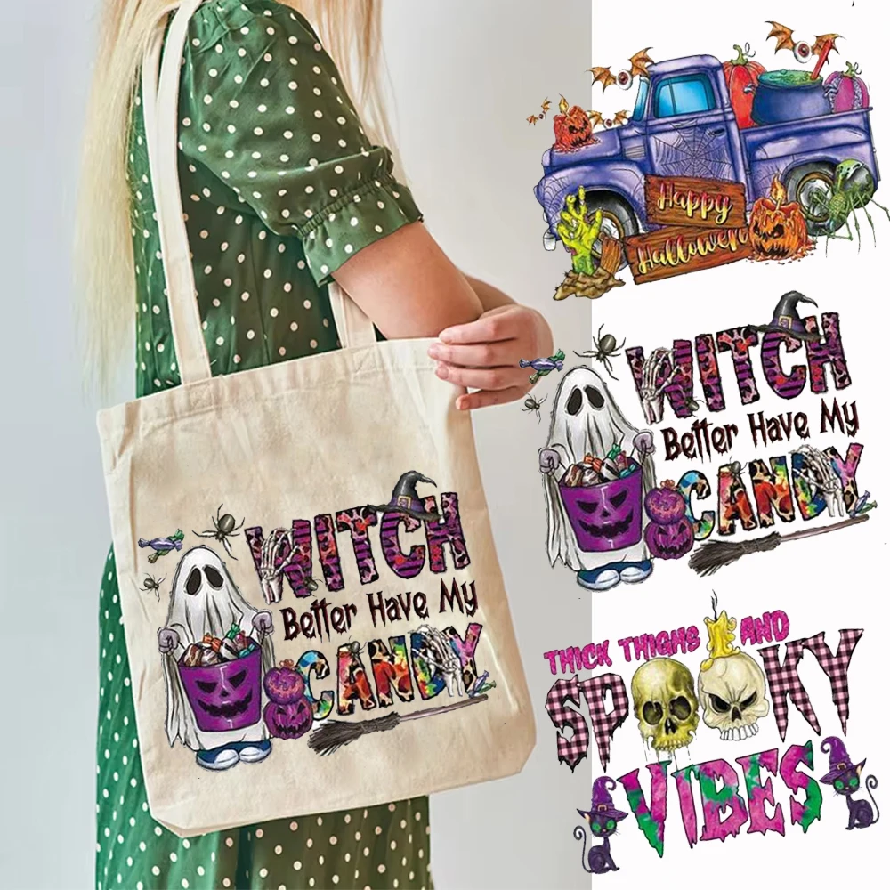 

Personalized 1pc Cute Halloween Ghost Print Tote Bag Customized Women's Bags Spring Summer Canvas Shoulder Bag Shopping Bags