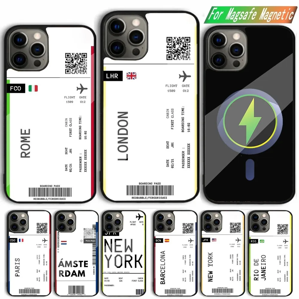 

Boarding Pass Ticket Phone Case For iPhone 15,14,13,12,11,Plus,Pro,Max Mini Magsafe Magnetic Wireless Charging