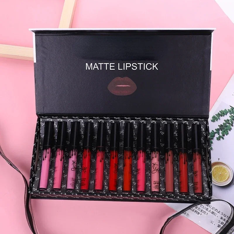 Conjunto de brilho labial Kylie Matte para mulheres, tubos de batom impermeáveis, duradouros, hidratantes, maquiagem coametic, spot, 12 peças